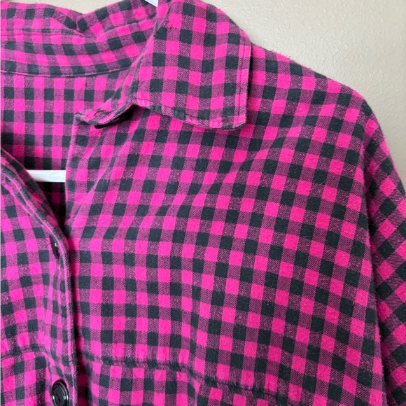 Vintage Oversized Pink Black Flannel Button Down Pocket Top Retro Grunge 2X - Picture 7 of 11